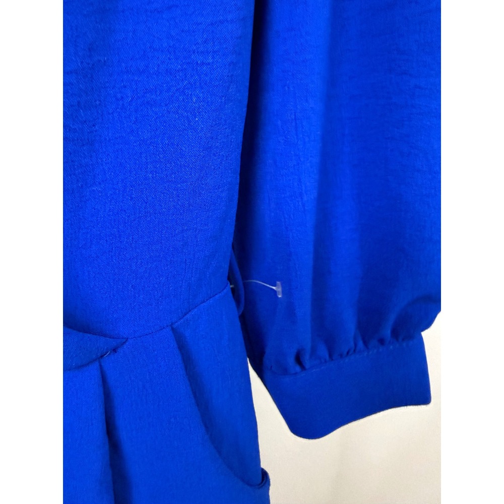 Monteau Los Angeles Royal Blue Wrap Front Romper 3/4 Puff Sleeve Small - Picture 5 of 15